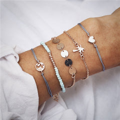 IF ME Bohemian Geometric Stone Bracelet Set for Women Vintage Rope Taseel Sequin Moon Map Elephant Heart Leaf Female Jewelry NEW