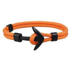 HOMOD 2019 New Fashion Black Color Anchor Bracelets Men Charm Survival Rope Chain Paracord Bracelet Male Wrap Metal Sport Hooks